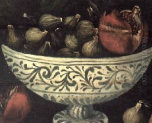 Still Life Of Figs And A Pomegranate In A Blue And White Bowl