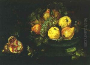 Still Life Of A Bowl Of Fruit And Birds With A Pomegranate by Juan Van Der Hamen Y Leon