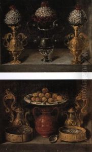 Nature Morte Aux Trois Bouquets Dans Des Vases En Orfevrerie