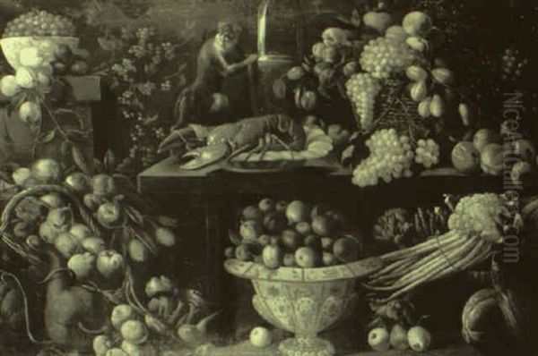 Nature Morte De Fruits, Homards Et Singe - view 1
