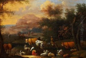 Pastoral Scene With A Man On Horseback, Herdsmen And Their Cattle
