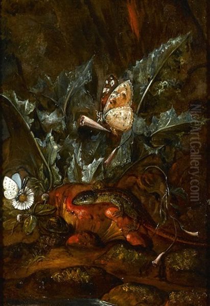 A Forest Floor With Snake, Butterfly And Lizard; Also A Companion Painting By The Same Hand - view 1