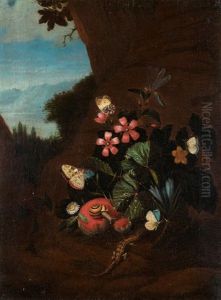 Stilleben Mit Schmetterlingen, Schnecke Und Eidechse by Carl Wilhelm de Hamilton