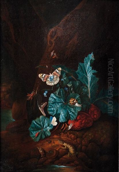 Forest Floor With A Snake, A Lizard, A Snail And Insects - view 1