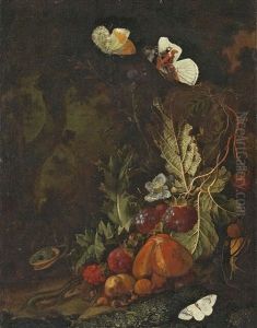 Stillleben Mit Fruchten, Schmetterlingen Und Schlange by Carl Wilhelm de Hamilton