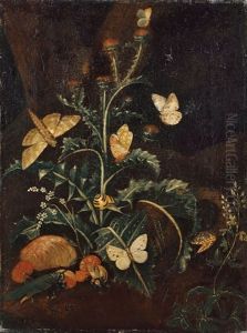 Sous-bois-stilleben Mit Schmetterlingen, Schnecken Und Einer Eidechse by Carl Wilhelm de Hamilton
