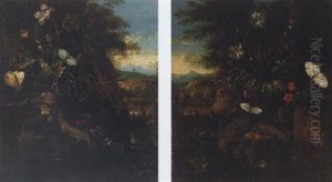 A Forest Floor Still Life With Frogs, Lizards And Butterflies, A Landscape Beyond A Forest Floor Still Life With Frogs, Lizards And Butterflies, A Landscape Beyond