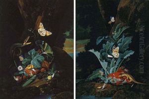 A Forest Floor Still Life With A Snake, Butterflies, Snails And A Grasshopper