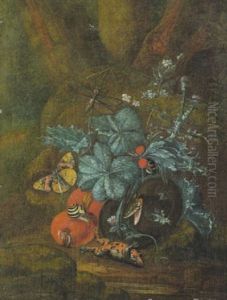 Waldboden Mit Insekten, Schnecken, Frosch Und Schlange Bei Einer Distelstaude Und Waldbeeren by Carl Wilhelm de Hamilton