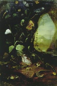 Untergeholz Mit Froschen, Eidechse, Insekten Und Meise by Carl Wilhelm de Hamilton