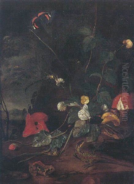 Forest Floor Still Life With A Frog, Lizard, Butterflies And A Dragonfly - view 1