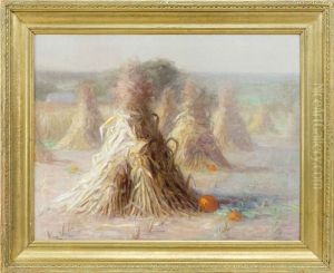 Cornstalks And Pumpkins by Edward Wilbur Dean Hamilton
