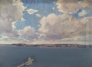 Seascape With Dock by Edward Wilbur Dean Hamilton
