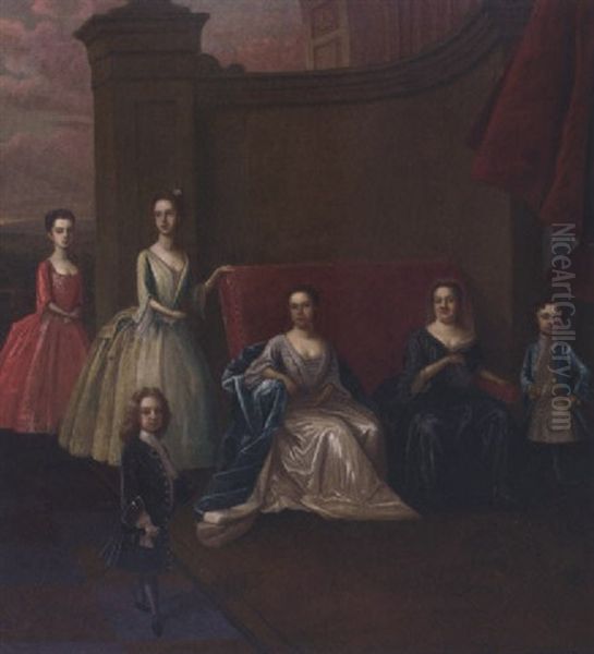 A Family Portrait On A Terrace, A Landscape Beyond - view 1