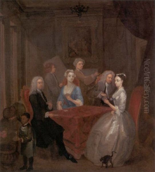 Elegant Figures Playing At A Table In An Interior, With An Artist Behind The Group - view 1