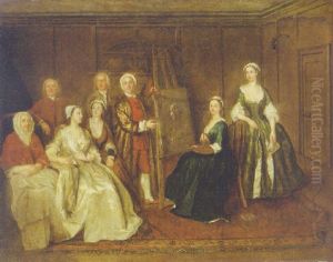 An Artist And His Family In An Interior by Gawen Hamilton