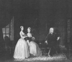 A Gentleman And Two Ladies Playing Cards In An Elegant      Interior by Gawen Hamilton
