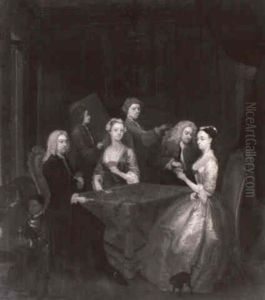 Elegant Company Gaming In An Interior by Gawen Hamilton