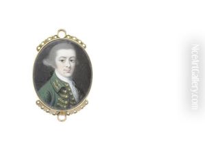 A Gentleman, Wearing Green Coat And Matching Waistcoat, White Chemise, Stock And Lace Cravat, His Powdered Wig Worn En Queue And Tied With Black Ribbon by Gustavus Hamilton