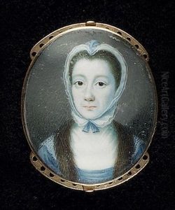 A Lady Wearing Blue Dress, White Fichu, Lace Shoulder Caps, Fur Stole And White Bonnet Tied Under Her Chin With A Blue Ribbon by Gustavus Hamilton