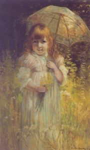 Little Girl With Parasol (one Of The Artist's Daughters) by Hamilton Hamilton