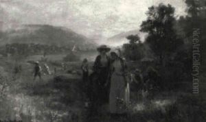 Young Girls And Their Mothers Picking Blueberries by Hamilton Hamilton