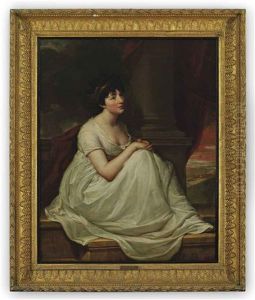 Portrait Of Jane Winder, Wife Of William Charles Monck-mason Of Masonbrook, Co. Kildare, Seated On A Ledge In A White Dress With A Gold Headdress Beside A...