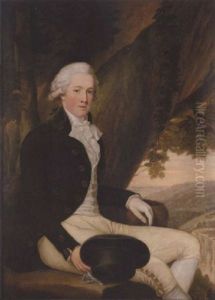 Portrait Of A Gentleman (robert Lee?), In A Green Coat, White Waistcoat And Light Yellow Breeches, Holding A Hat, A Wooded Landscape Beyond