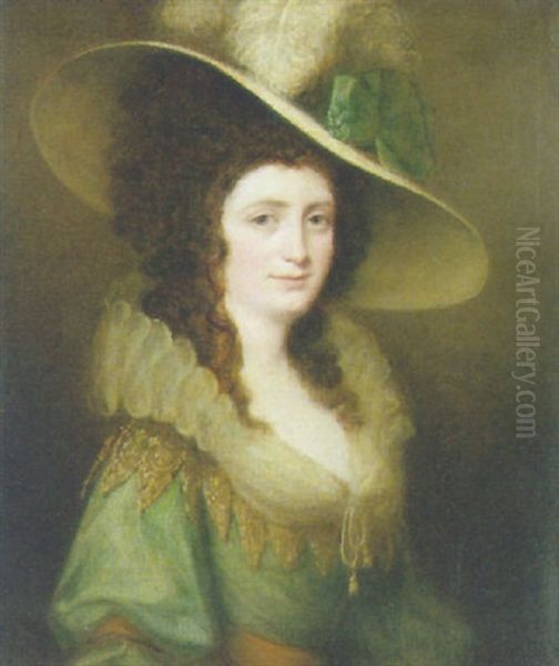 Portrait Of A Lady Wearing A Featherd Hat - view 1