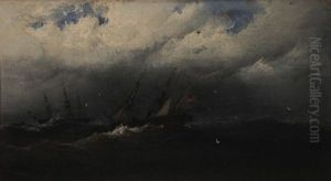 American Steamer And Another Ship On Rough Seas by James Hamilton