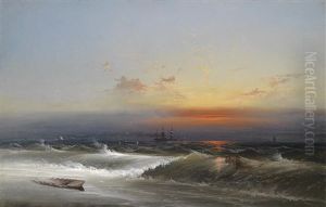 Abendstimmung Uber Einer Kustenlandschaft (philadelphia Harbor) by James Hamilton