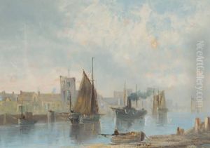 Busy Harbour Scene by John Edward Bale