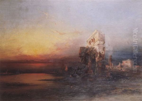 Panoramic Twilight Landscape With Ruins - view 1