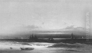 Sunset With Ships On The Horizon by James Hamilton