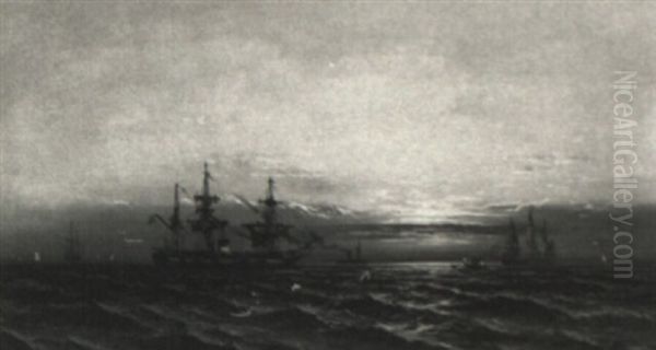 Ships At Sea At Sunrise - view 1