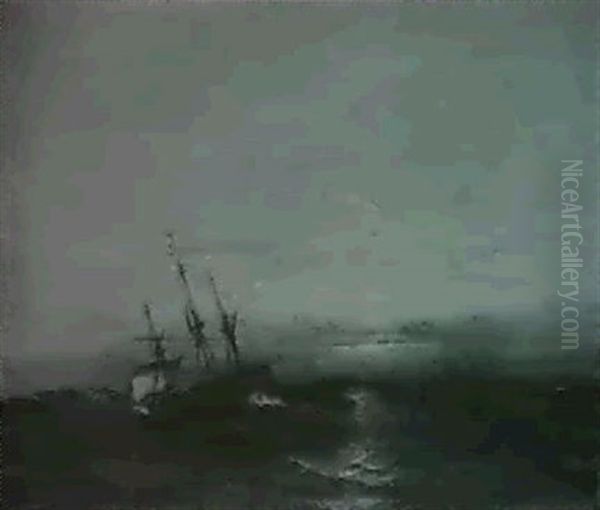 Ships On High Seas At Sunset - view 1