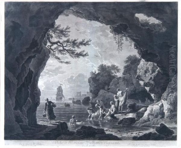 Classical Figures Bathing In A Rocky Coastal Inlet - view 1