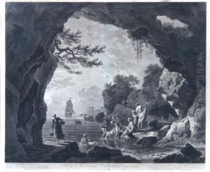 Classical Figures Bathing In A Rocky Coastal Inlet by Jean-Joseph Balechou