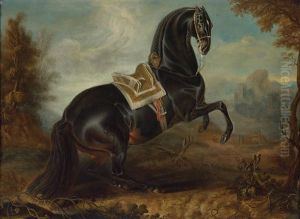 A Landscape With A Black Horse In The Levade by Johann Georg de Hamilton