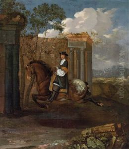 Ein Reiter Auf Einem Pferd In Der Courbette In Sudlicher Landschaft by Johann Georg de Hamilton
