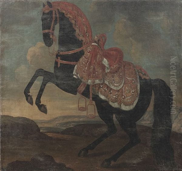 A Rearing Black Stallion, Possibly A Lipizzaner - view 1