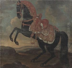 A Rearing Black Stallion, Possibly A Lipizzaner