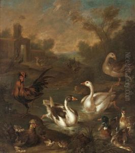 Parklandschaft Mit Schwanen, Enten Und Huhnern