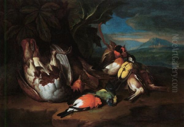 Still Life Of A Partridge And Songbirds At The Base Of A Tree - view 1