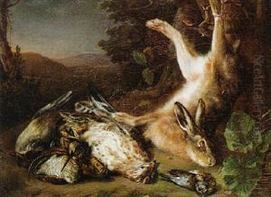 Still Life Of Game In A Wooded Landscape by Johann Georg de Hamilton