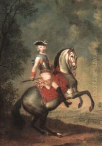 Equestrian Portrait Of A Field Marshall, His Army Beyond by Johann Georg de Hamilton