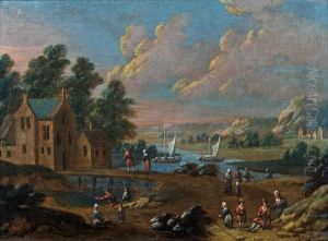 Flusslandschaft Mit Figurenstaffage Und Segelbooten