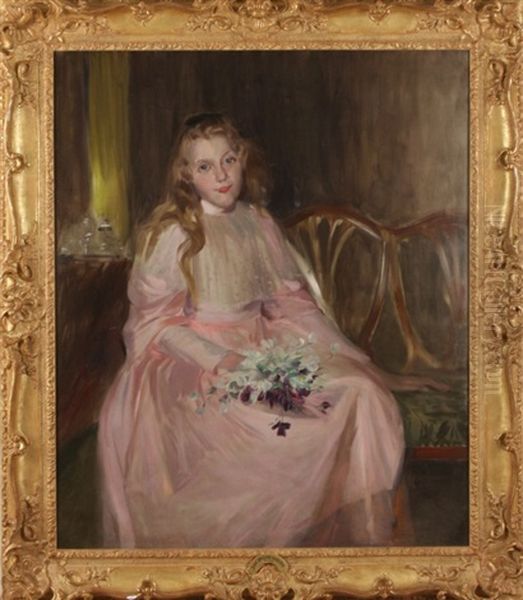 Girl In Pink Dress Holding Flowers - view 1