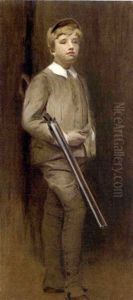 Portrait Of A Young Boy, Full-length, With A Shotgun by John McClure Hamilton