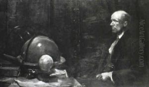Gentleman Seated At A Desk With Globes